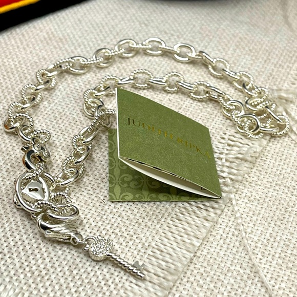 💎 Vintage Judith Ripka Sterling Silver Heart & Key Statement Necklace w/Box Cer